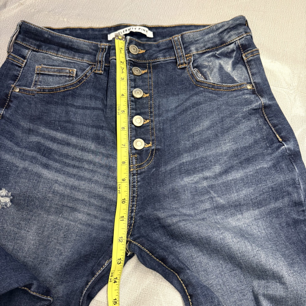 Celebrity Pink Dark Wash Distressed Skinny Jeans Size 13 - Picture 7 of 9